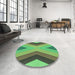 Round Patterned Green Rug in a Office, pat1501grn