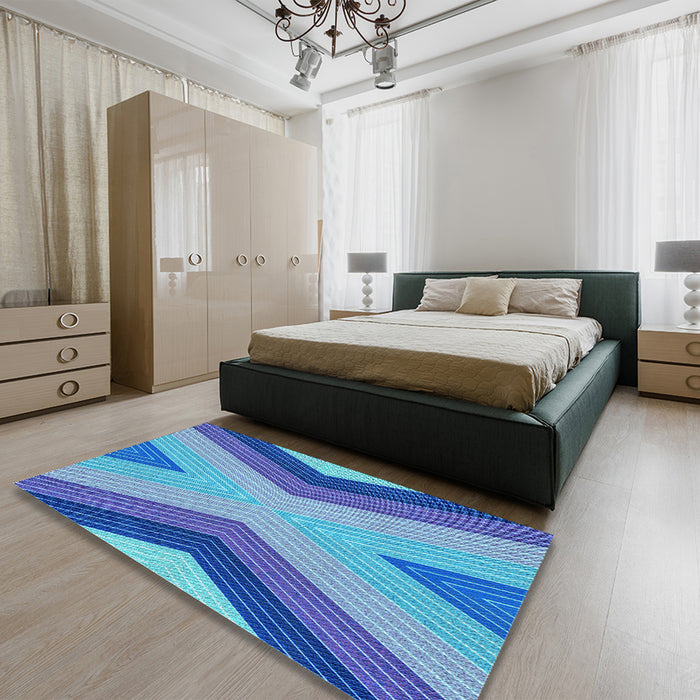 Patterned Ocean Blue Rug in a Bedroom, pat1501lblu