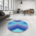 Round Patterned Ocean Blue Rug in a Office, pat1501lblu