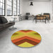 Round Patterned Red Rug in a Office, pat1501yw