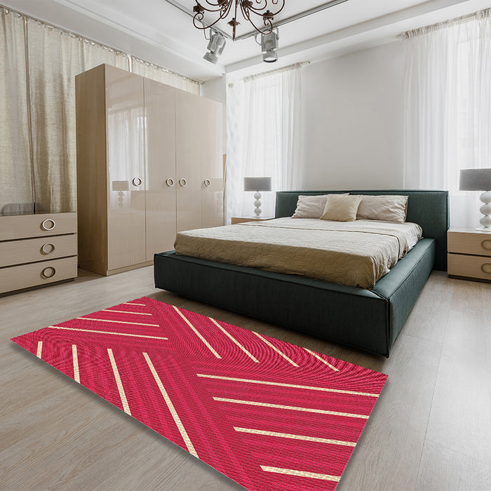 Patterned Red Rug in a Bedroom, pat1502org