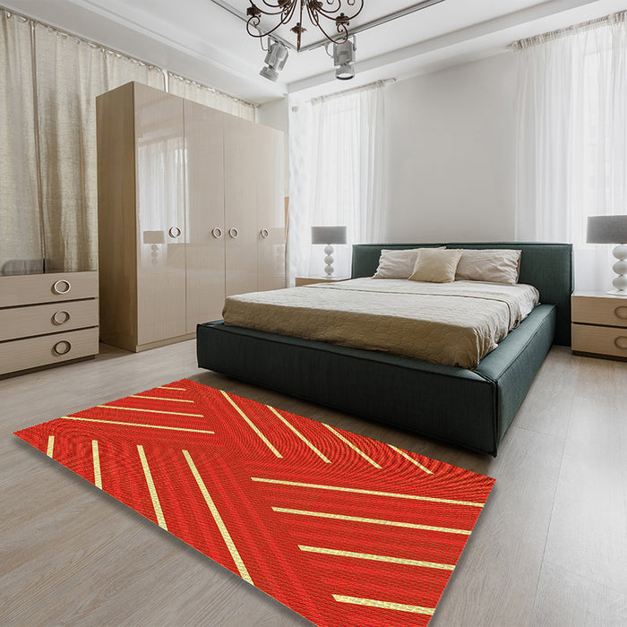 Patterned Bright Orange Rug in a Bedroom, pat1502yw