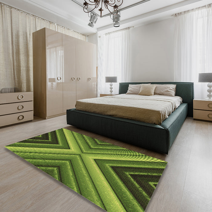 Patterned Pistachio Green Rug in a Bedroom, pat1503brn
