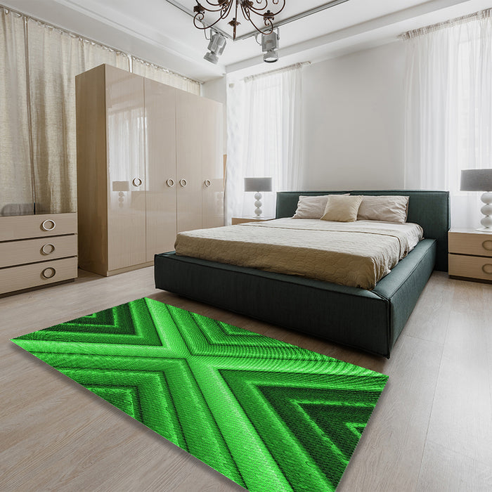 Patterned Green Rug in a Bedroom, pat1503grn