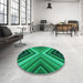 Round Patterned Spring Green Rug in a Office, pat1503lblu