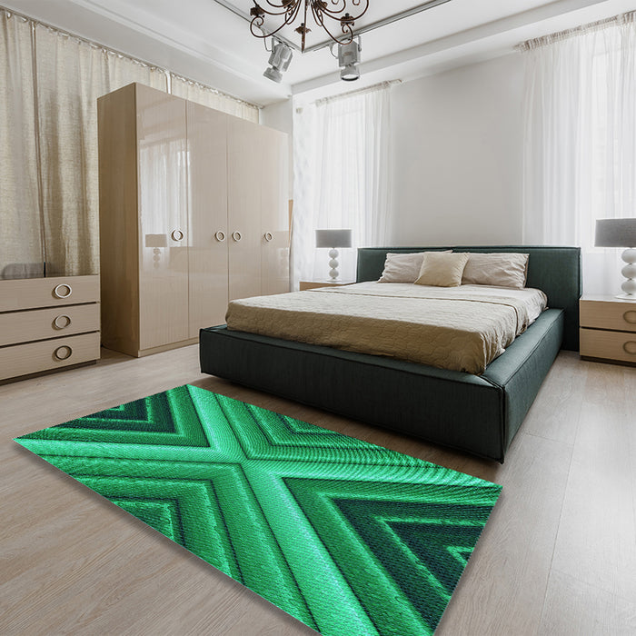 Patterned Spring Green Rug in a Bedroom, pat1503lblu