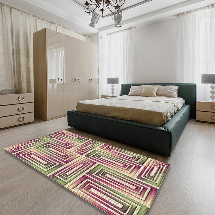 Patterned Cherry Red Rug in a Bedroom, pat1504brn