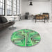 Round Patterned Green Rug in a Office, pat1504grn