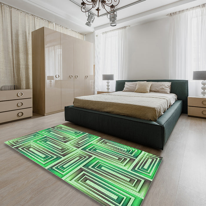 Patterned Green Rug in a Bedroom, pat1504grn