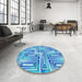 Round Patterned Blue Rug in a Office, pat1504lblu