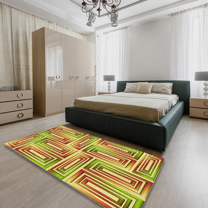 Patterned Mahogany Brown Rug in a Bedroom, pat1504yw