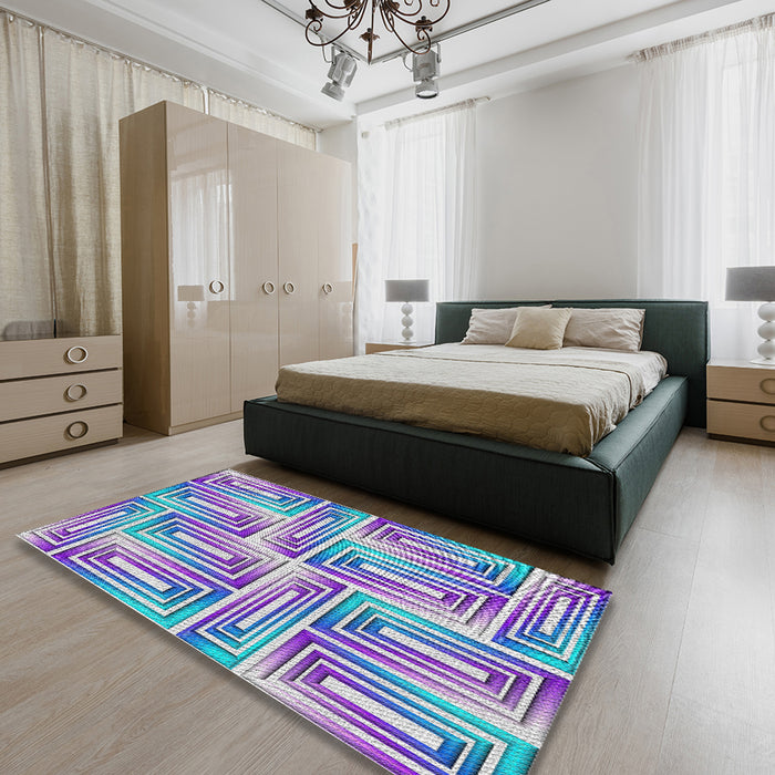 Patterned Purple Modern Rug in a Bedroom, pat1504