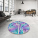 Round Patterned Purple Modern Rug in a Office, pat1504