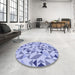 Round Patterned Blue Rug in a Office, pat1505blu