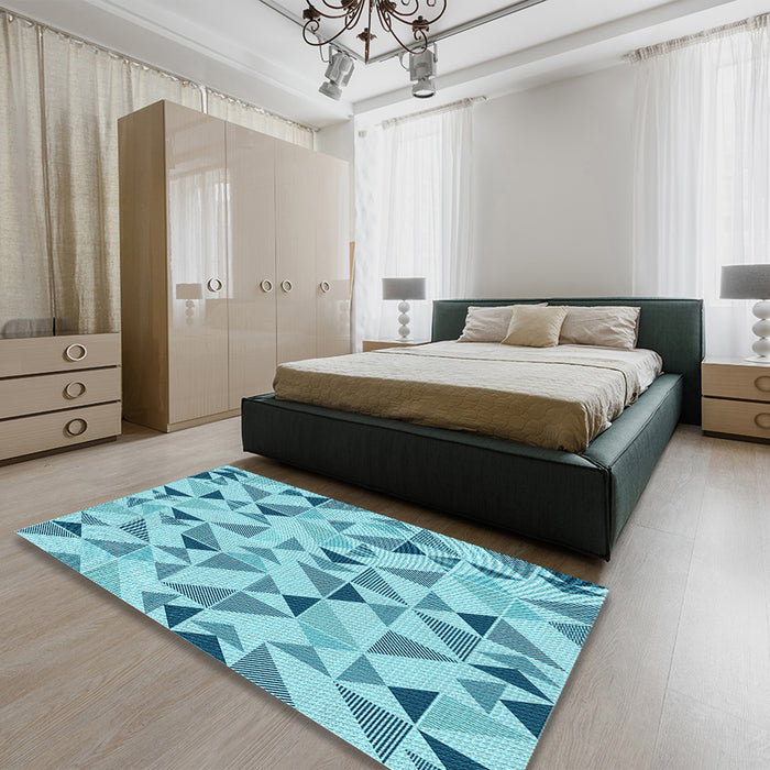 Patterned Blue Ivy Blue Rug in a Bedroom, pat1505lblu