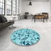 Round Patterned Blue Ivy Blue Rug in a Office, pat1505lblu