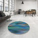 Round Patterned Blue Rug in a Office, pat1506lblu