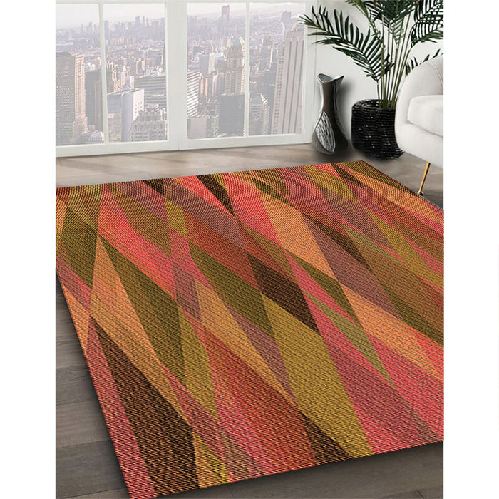 Patterned Tomato Red Rug in Family Room, pat1506org