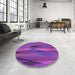 Round Patterned Purple Daffodil Purple Rug in a Office, pat1506pur