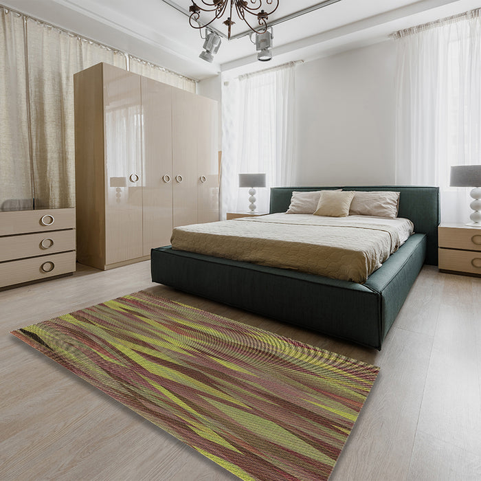 Patterned Dark Golden Brown Rug in a Bedroom, pat1507brn