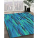 Patterned Dark Turquoise Green Rug in Family Room, pat1507lblu