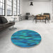 Round Patterned Dark Turquoise Green Rug in a Office, pat1507lblu