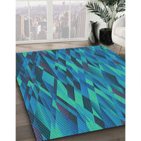 Patterned Dark Turquoise Green Rug, pat1508lblu