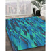 Patterned Dark Turquoise Green Rug in Family Room, pat1508lblu