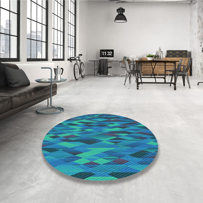 Round Patterned Dark Turquoise Green Rug in a Office, pat1508lblu