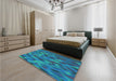 Patterned Dark Turquoise Green Rug in a Bedroom, pat1508lblu