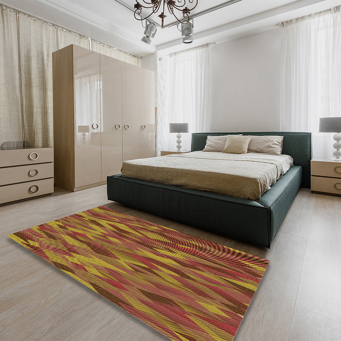 Patterned Tomato Red Rug in a Bedroom, pat1508org