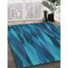 Patterned Deep Sky Blue Rug in Family Room, pat1509lblu