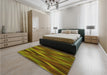 Patterned Dark Bronze Brown Rug in a Bedroom, pat1509yw