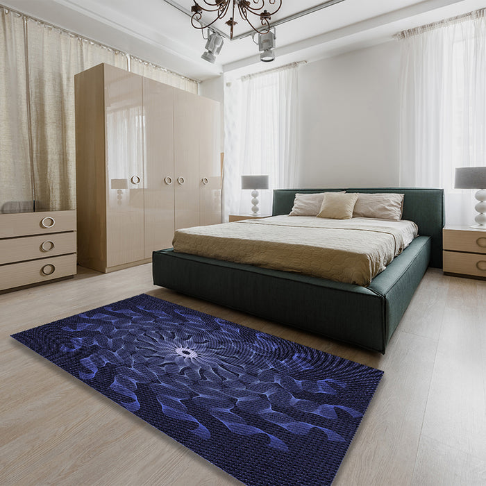 Patterned Night Blue Rug in a Bedroom, pat151blu