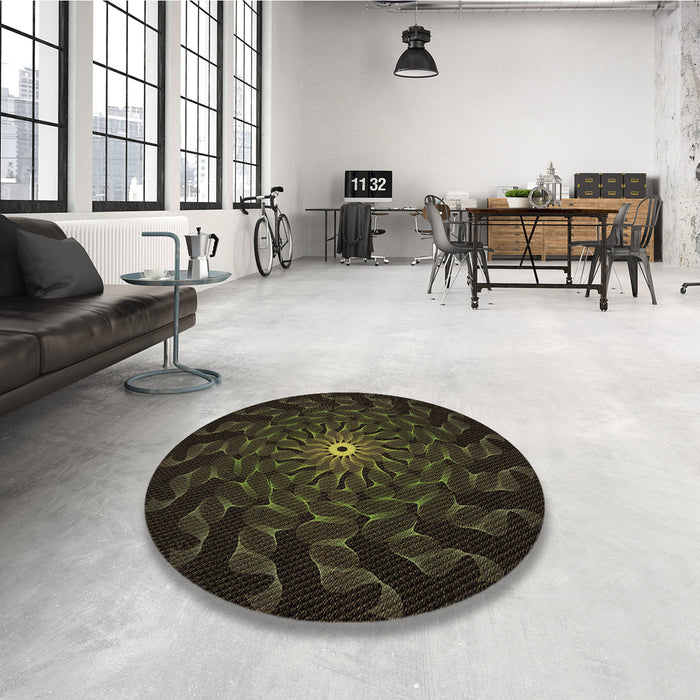 Round Patterned Midnight Gray Rug in a Office, pat151brn