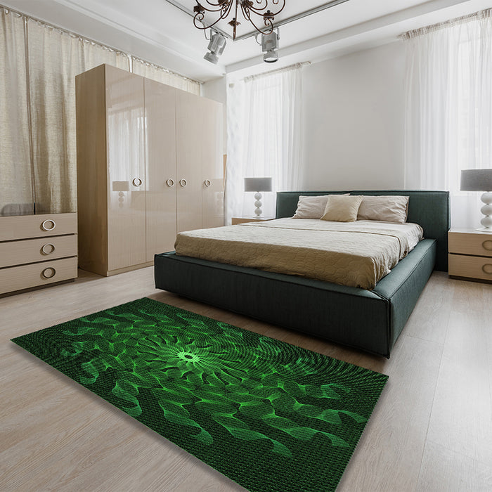 Patterned Green Rug in a Bedroom, pat151grn