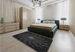 Patterned Black Rug in a Bedroom, pat151gry