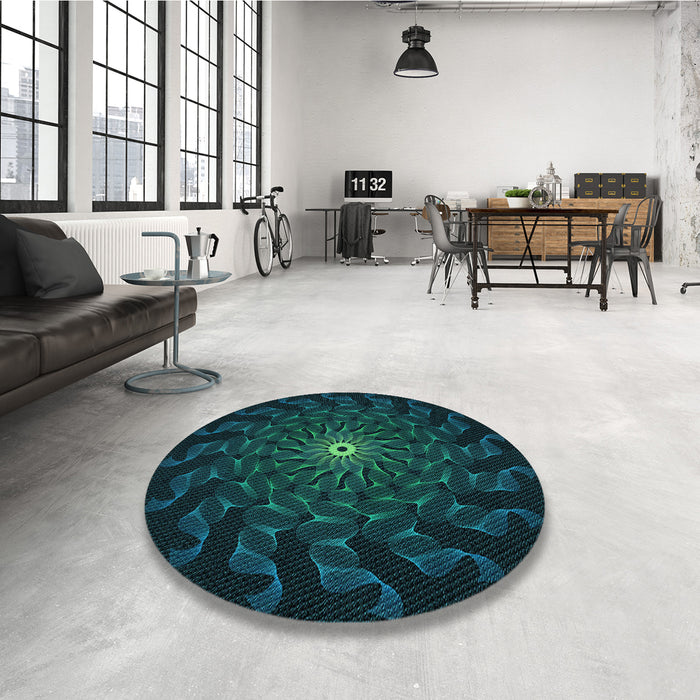 Round Patterned Teal Green Rug in a Office, pat151lblu