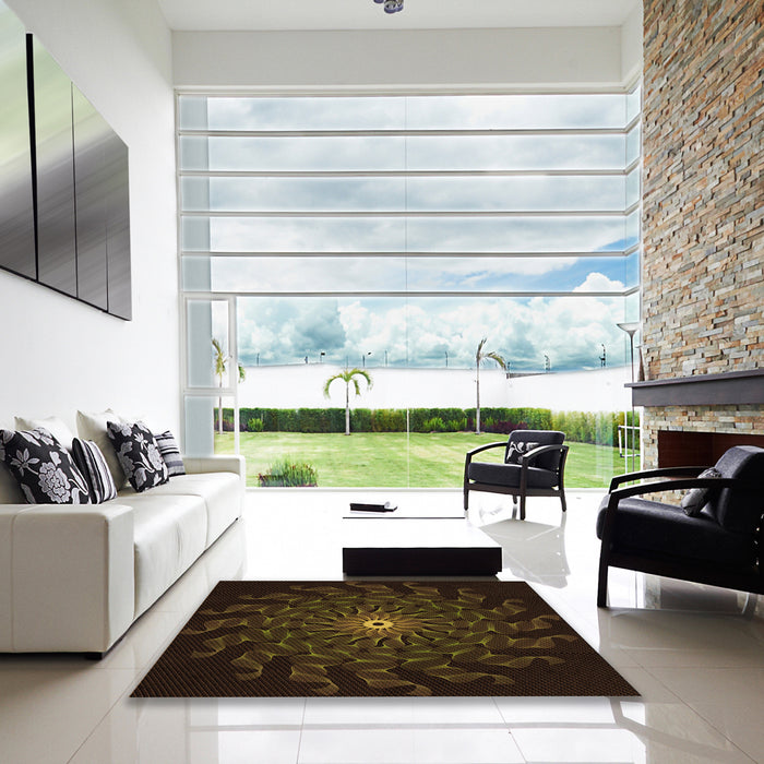 Machine Washable Transitional Dark Bronze Brown Rug in a Kitchen, wshpat151org