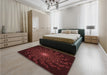 Patterned Dark Scarlet Red Rug in a Bedroom, pat151rd