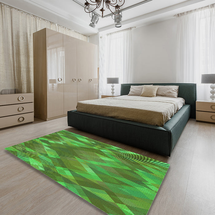Patterned Neon Green Rug in a Bedroom, pat1510grn