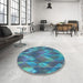 Round Patterned Blue Rug in a Office, pat1510lblu