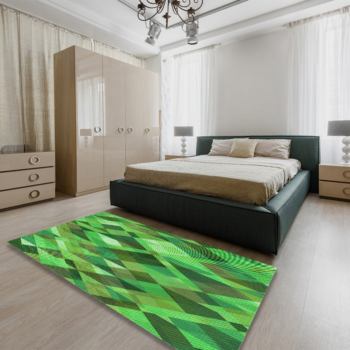 Round Machine Washable Transitional Forest Green Rug in a Office, wshpat1511grn