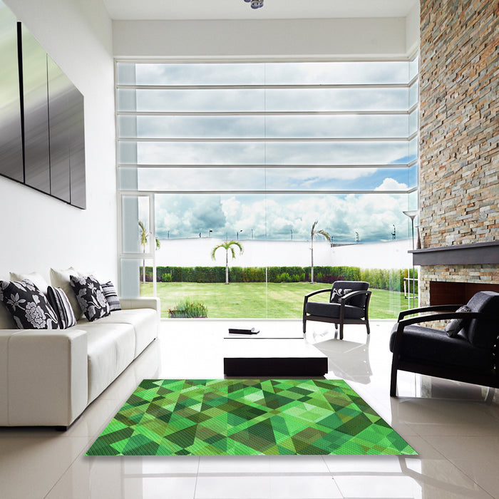 Square Patterned Forest Green Rug in a Living Room, pat1511grn