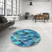 Round Patterned Blue Rug in a Office, pat1511lblu