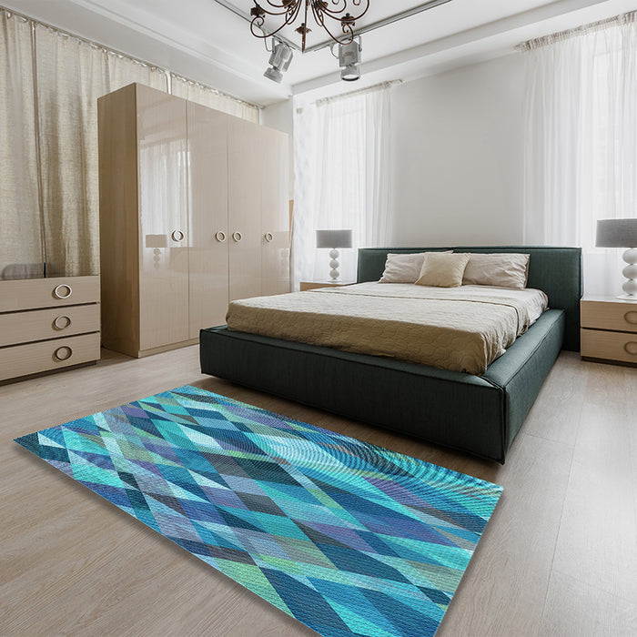 Round Machine Washable Transitional Blue Rug in a Office, wshpat1511lblu