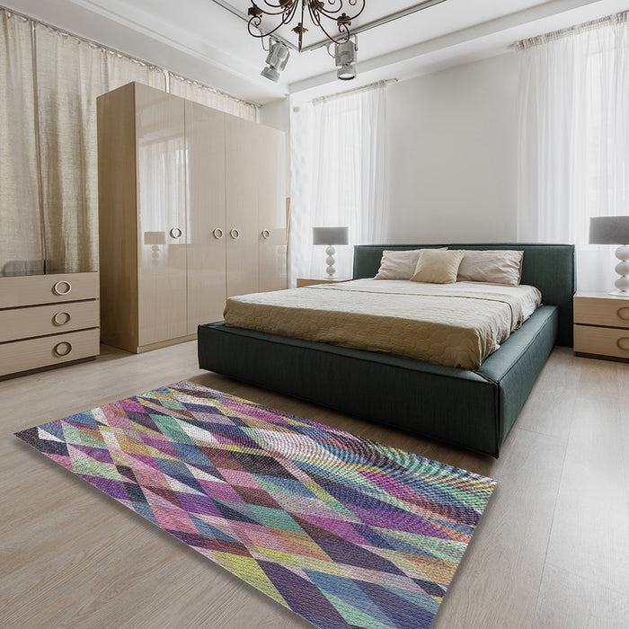 Patterned Dark Gray Modern Rug in a Bedroom, pat1511