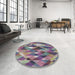 Round Machine Washable Transitional Dark Gray Rug in a Office, wshpat1511