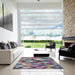 Square Patterned Dark Gray Modern Rug in a Living Room, pat1511