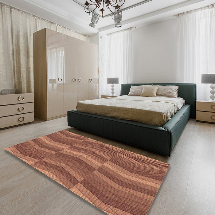 Patterned Brown Red Rug in a Bedroom, pat1512brn